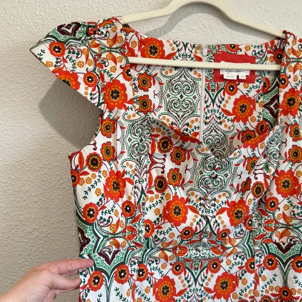 Anthropologie Cecily Fit &‎ Flare Sweetheart Midi Dress XL Petite Orange Motif